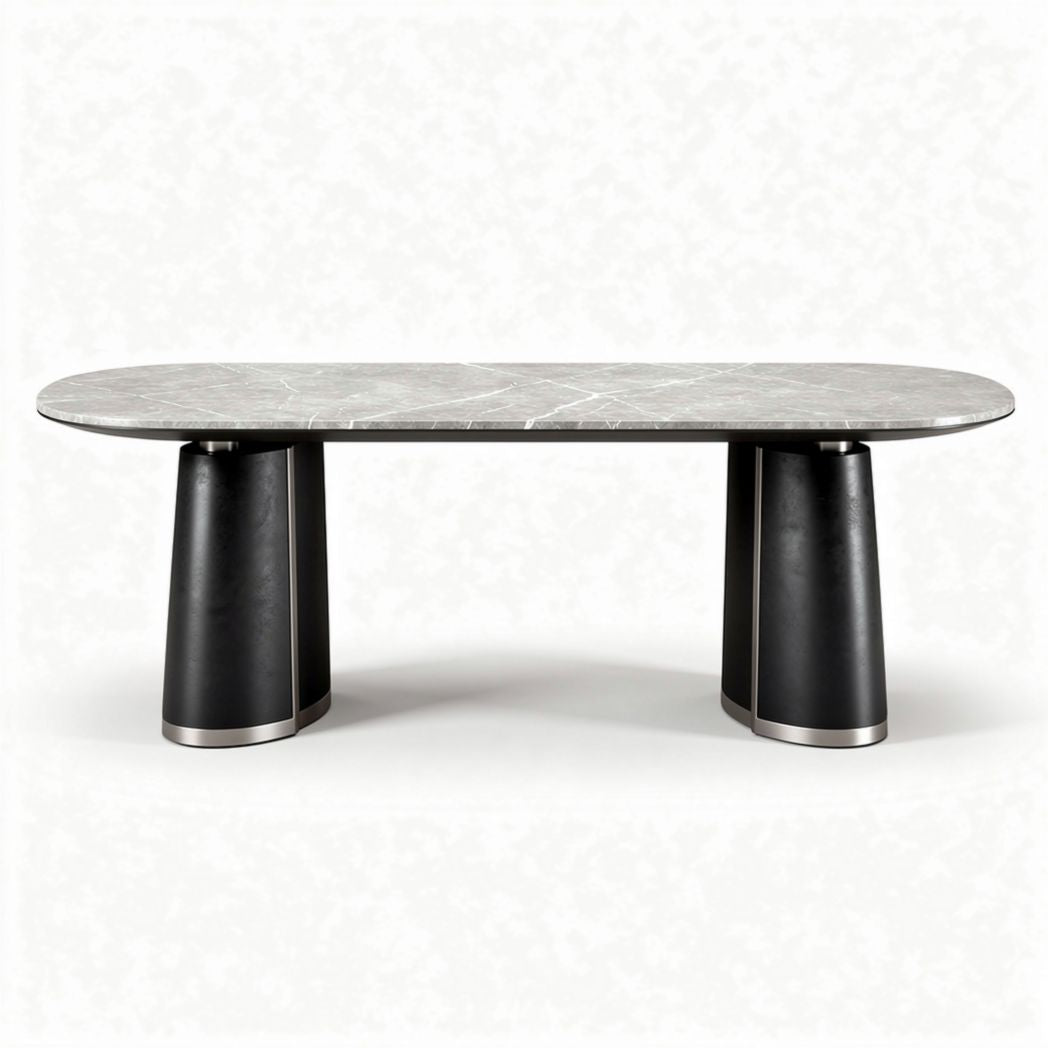 Eettafel van marmer met zwarte poten 200 x 100 x 75cm