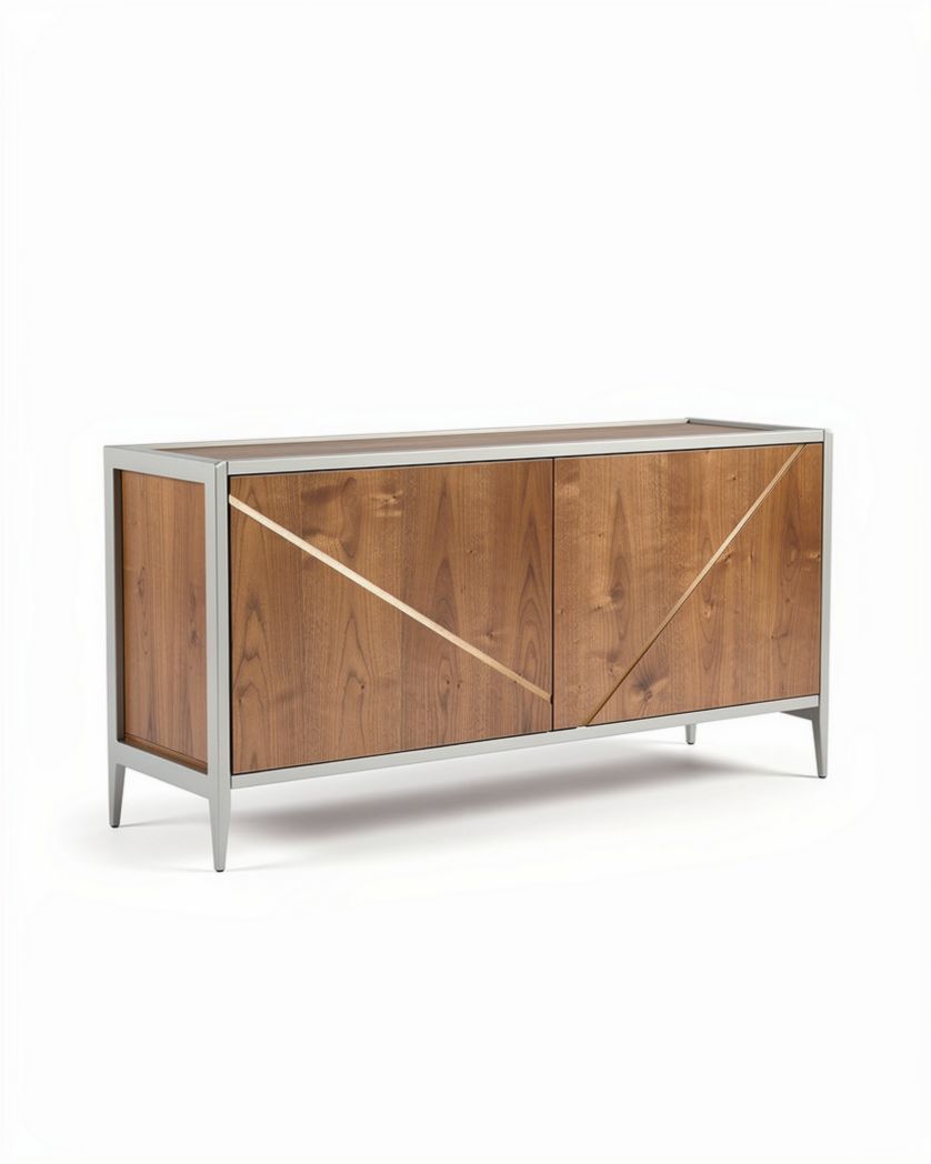 Dressoir van hout en metaal met afmetingen 150 x 45 x 75cm in bruin en zilver