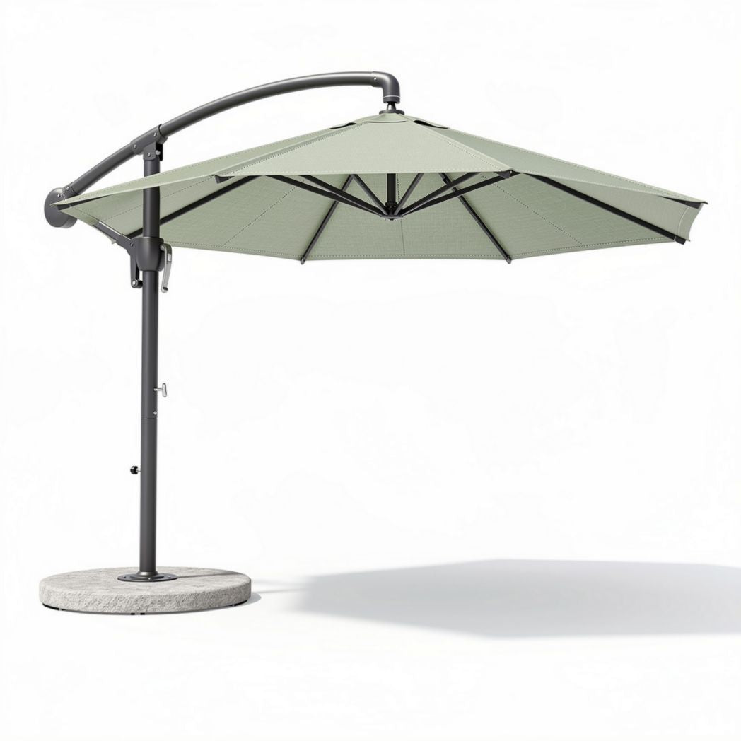 Hangende parasol met een diameter van 300 cm in lichtgroen met metalen voet
