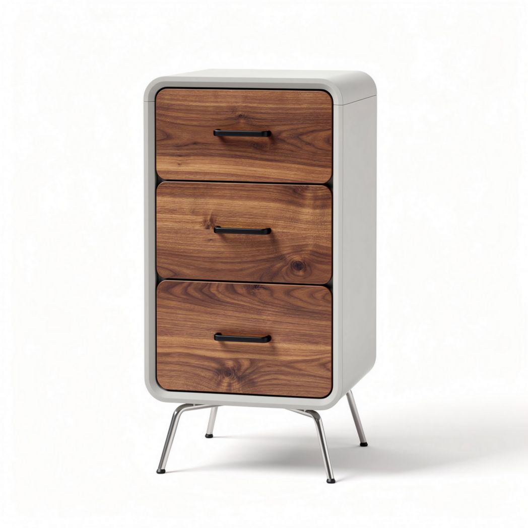 Houten ladekast met vijf vakken en metalen poten 55 x 40 x 75cm