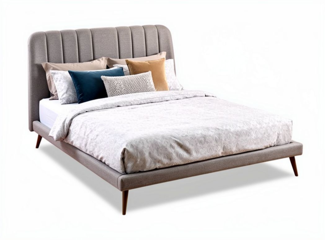 Stijlvol bed met stoffen hoofdbord van 200 x 160 x 100cm in lichtgrijs