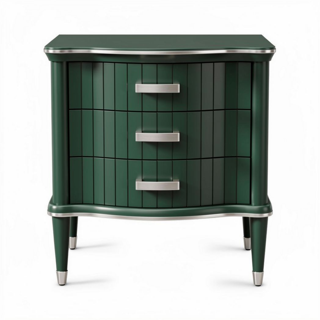 Groene nachtkast met drie lades van hout en metaal 60 x 40 x 70cm