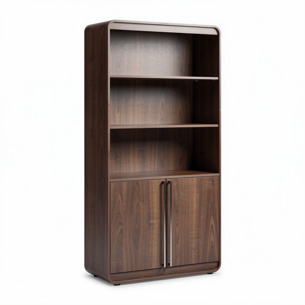 houten boekenkast met open planken en twee deurtjes 180 x 90 x 40cm
