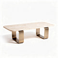 salontafel van travertin met gouden metalen poten 120 x 60 x 40cm