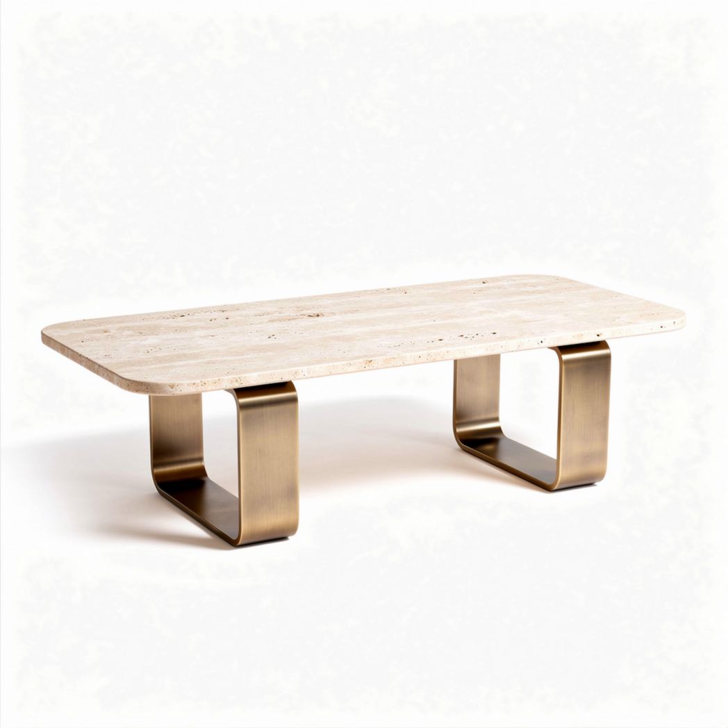 salontafel van travertin met gouden metalen poten 120 x 60 x 40cm
