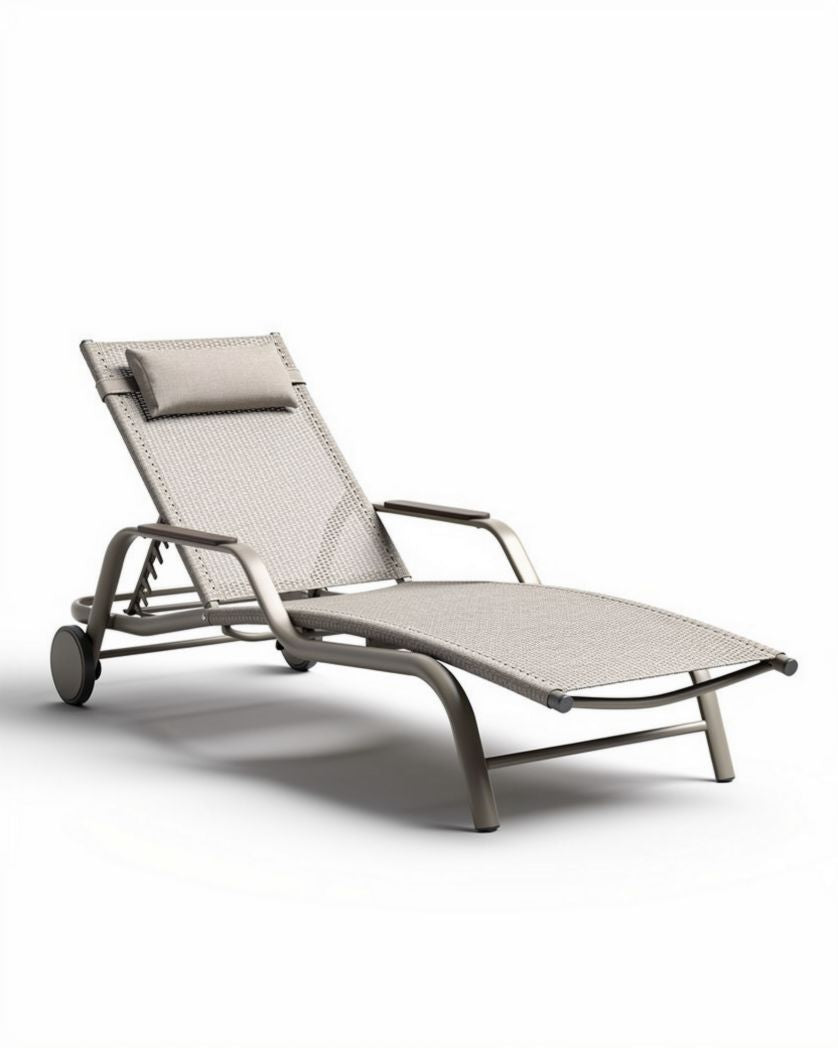 Ligbed van aluminium en textiles in beige met verstelbare rugleuning 200 x 70 x 40cm