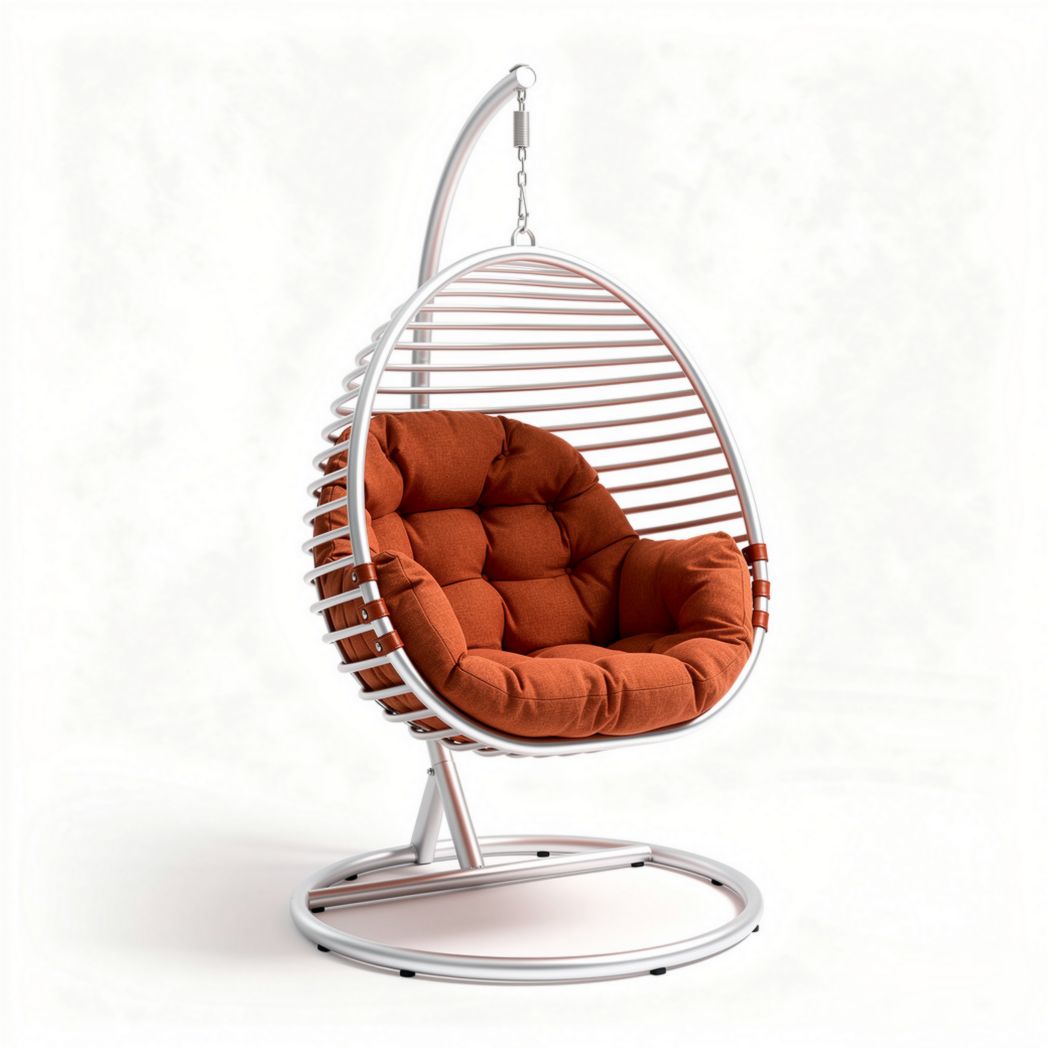 Hangstoel met kussen van polyester in oranje met stalen frame 80 x 80 x 120cm