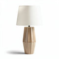 Tafellamp keramiek beige met witte stoffen lampschaduw 15 x 15 x 40cm